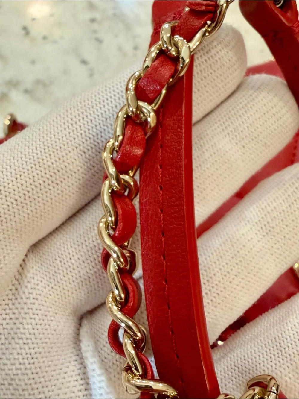 CHANEL Red Quilted Leather Mini Flap Crossbody with Gold Chain